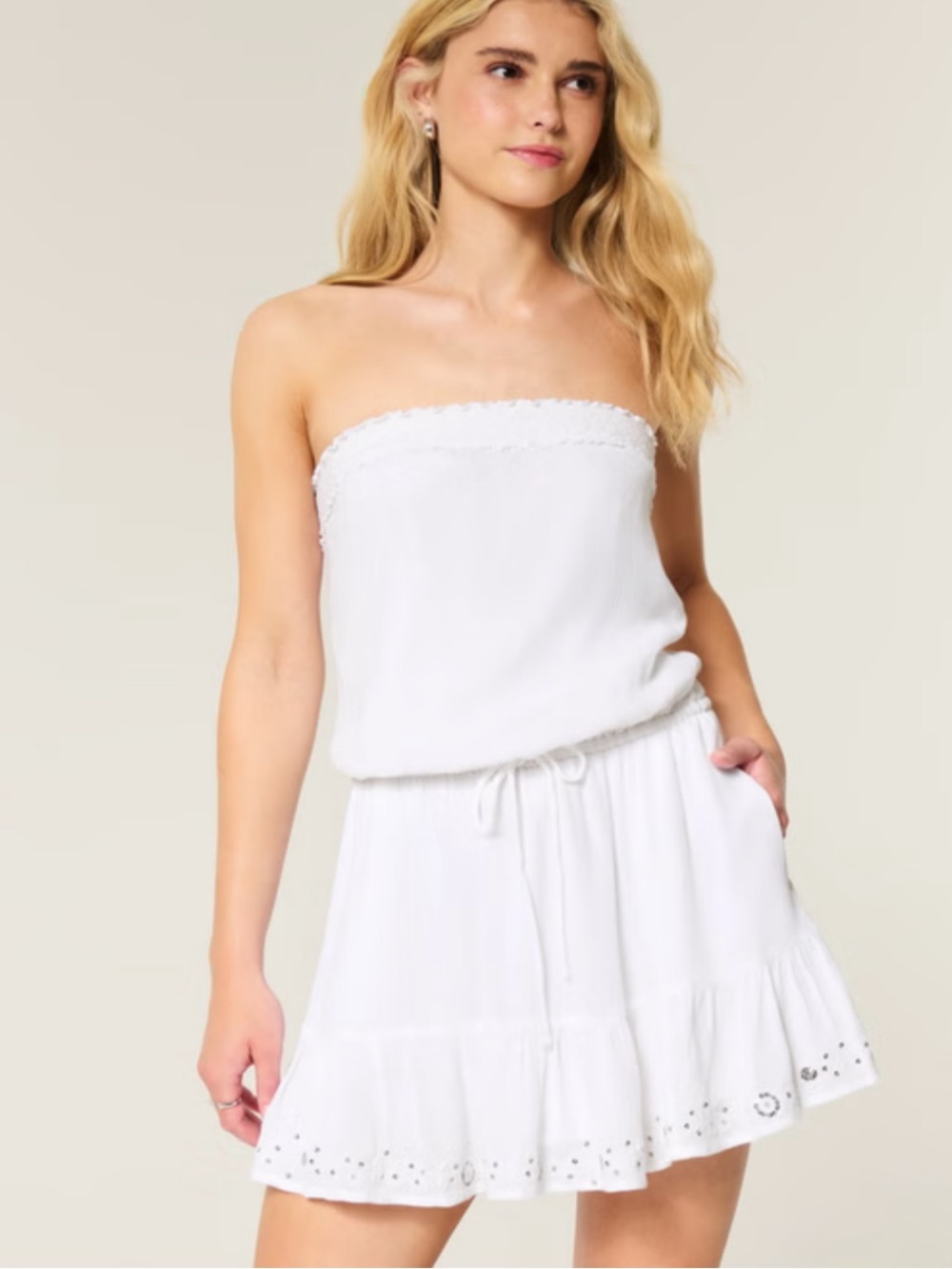 NWT Hollister White Strapless Eyelet Trim Summer Dress